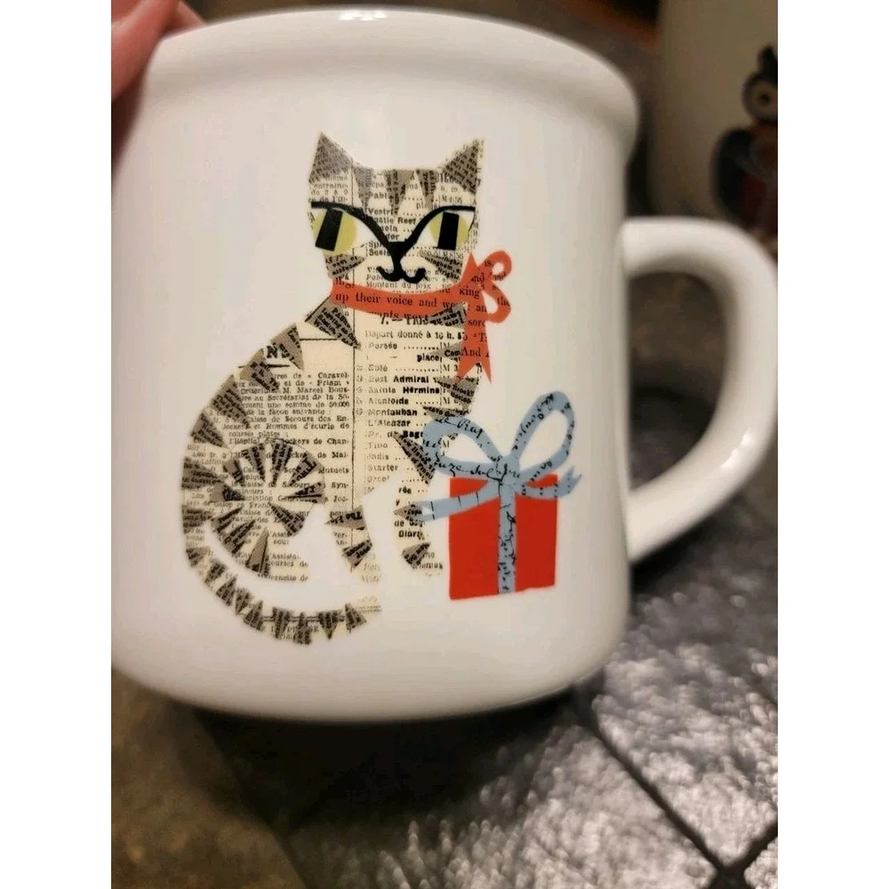 (4) Pottery Barn Denise Fiedler Whimsical Christmas Mugs Cat Fox Owl Dog 16 Oz